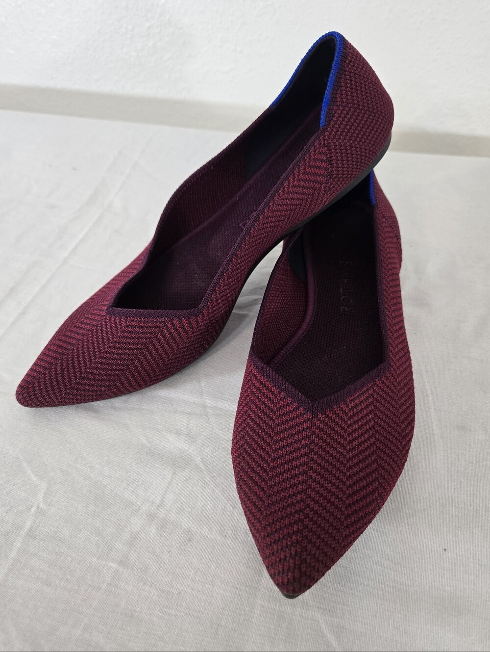 Rothy's The Point Cabernet Herringbone Flats Burgundy/Black Office Casual, 8.5